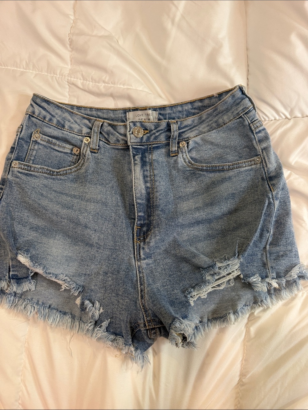 Love Tree Distressed Light Blue Denim Cutoff Shorts